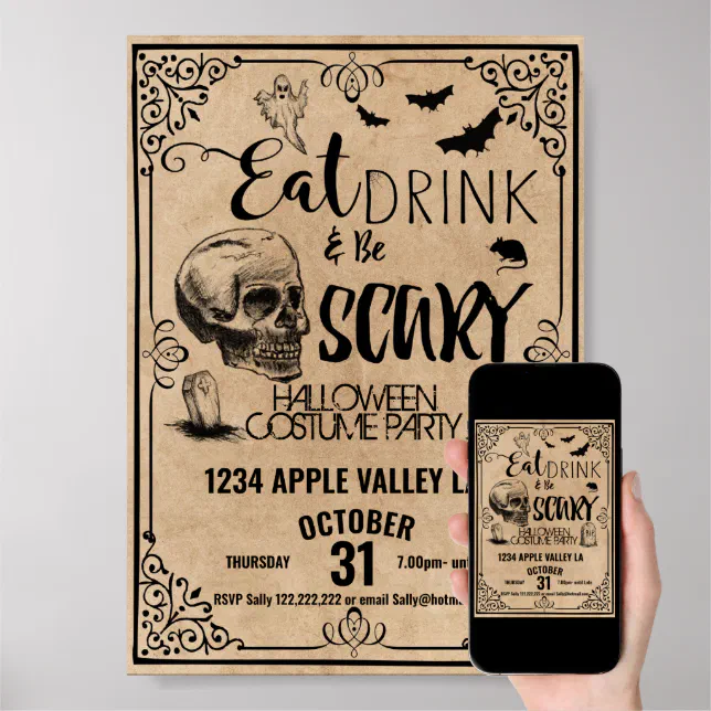 halloween eat drink and be spooky costume party poster | Zazzle