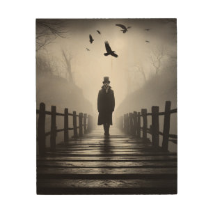 Halloween Edgar Allan Poe Raven Poem Wood Wall Art