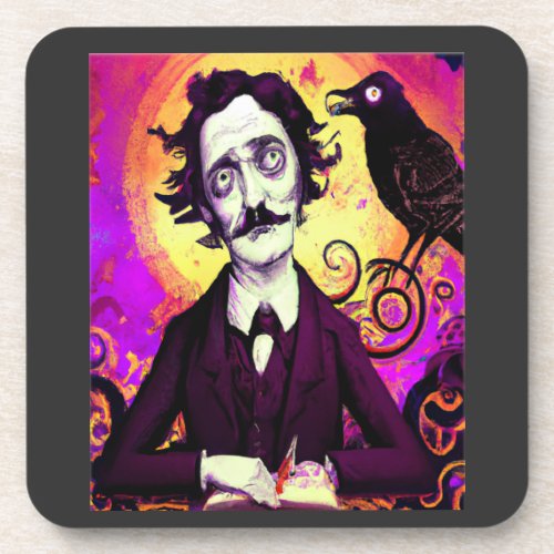 Halloween Edgar Allen Poe Raven Nevermore  Beverage Coaster