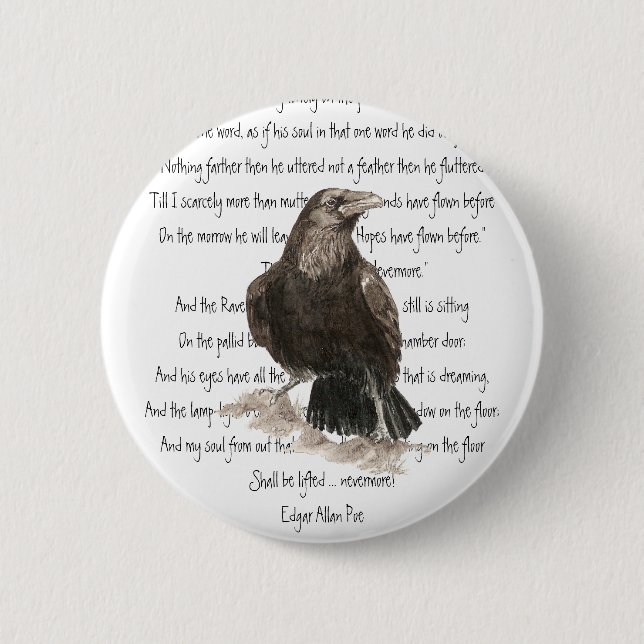 Halloween, Edgar Allen Poe, Raven, Nevermore Button (Front)
