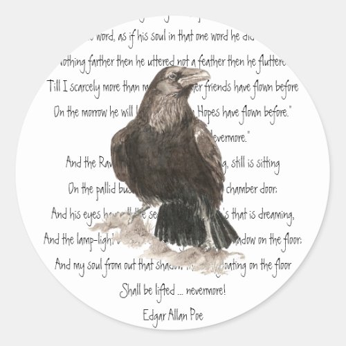 Halloween Edgar Allen Poe Raven Nevermore Classic Round Sticker