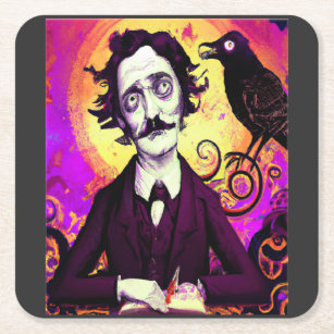 Halloween, Edgar Allen Poe, Raven, Nevermore  Square Paper Coaster