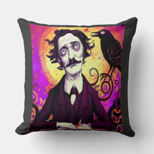 Halloween Edgar Allen Poe Raven Nevermore  Throw Pillow