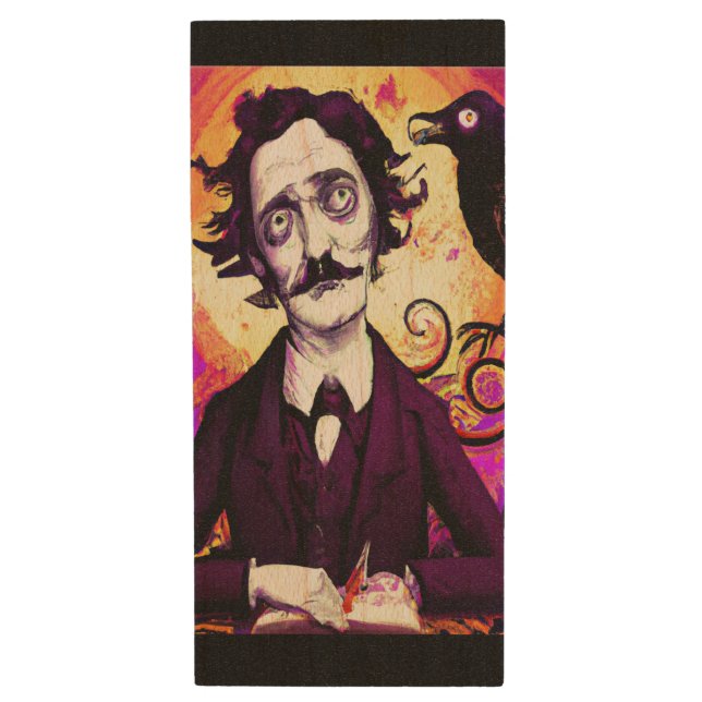 Halloween, Edgar Allen Poe, Raven, Nevermore Wood Flash Drive (Front Vertical)