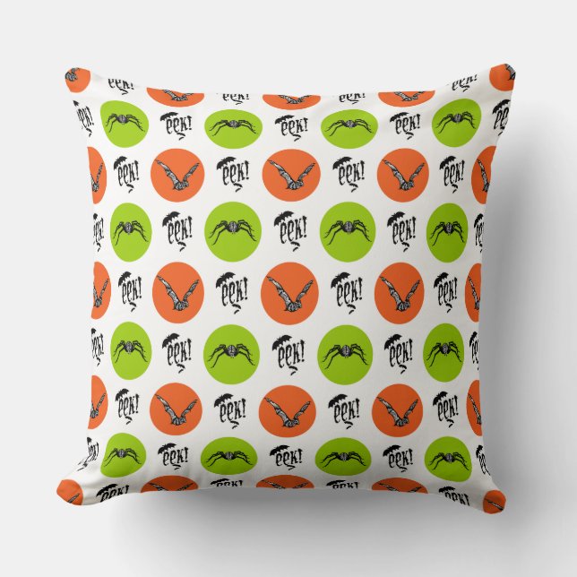 Halloween Eek Bats and Spiders Pattern Throw Pillow (Front)