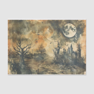 Halloween Eerie Forest Full Moon Haunted Mansion  Tissue Paper