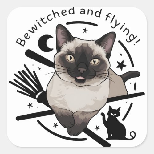 Halloween Elegance The Flying Siamese cat Square Sticker