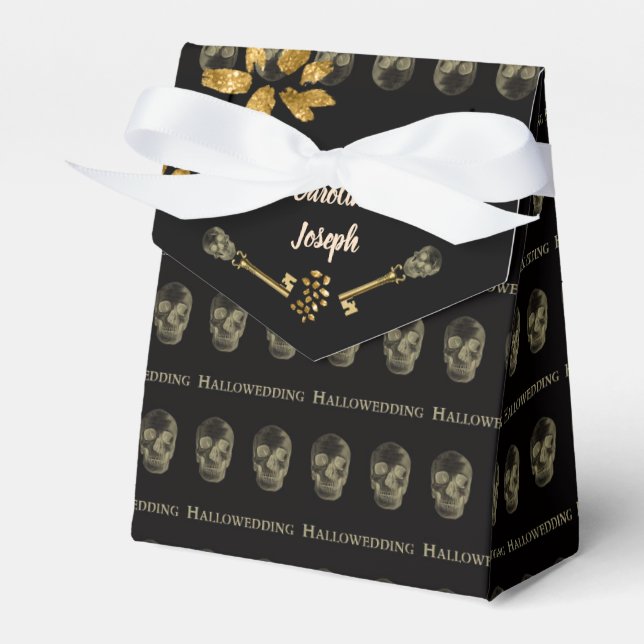 Halloween Elegant Black & Gold Skull Keys   Favor  Boxes (Front Side)