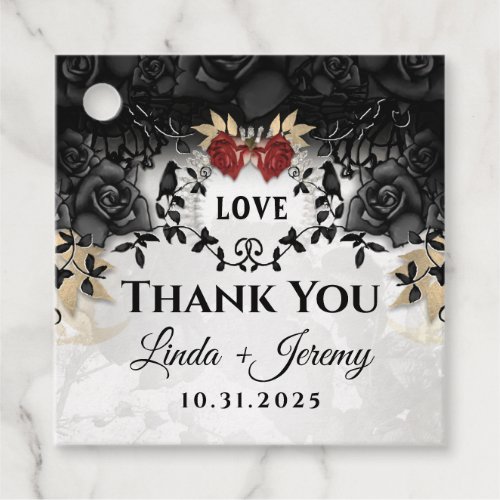 Halloween Elegant Black Rose Matching Thank you Fa Favor Tags