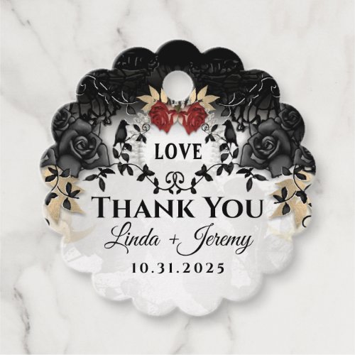 Halloween Elegant Black Rose Matching Thank you Fa Favor Tags