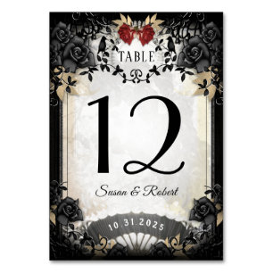 Halloween Elegant Black Rose Table Number Card