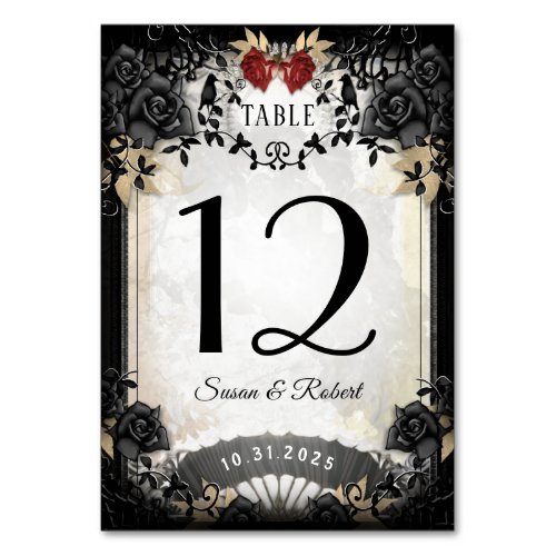 Halloween Elegant Black Rose Table Number Card