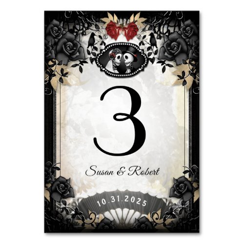 Halloween Elegant Black Rose Table Number Card