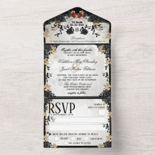 Halloween Elegant Black Rose - Together With  MENU All In One Invitation