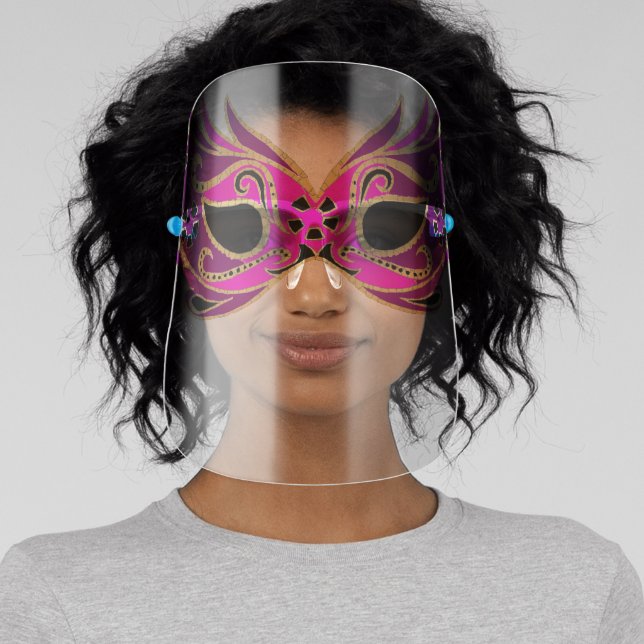 Halloween, Elegant, Fun, Pink, Masquerade Face Shield (Insitu)