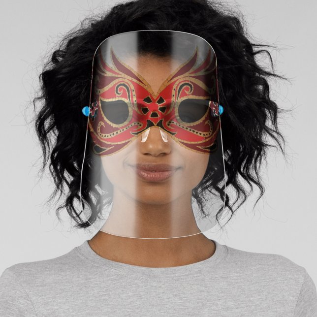 Halloween, Elegant, Fun, Red, Masquerade Face Shield (Insitu)