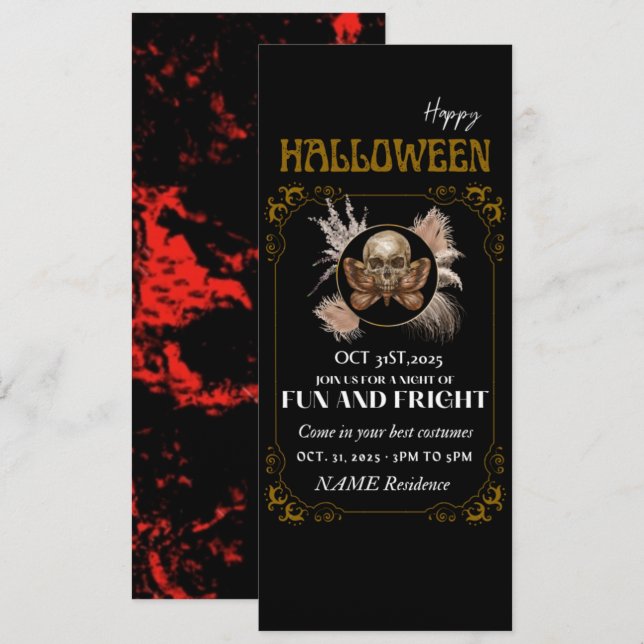 halloween elegant golden skeletons invitation  (Front/Back)