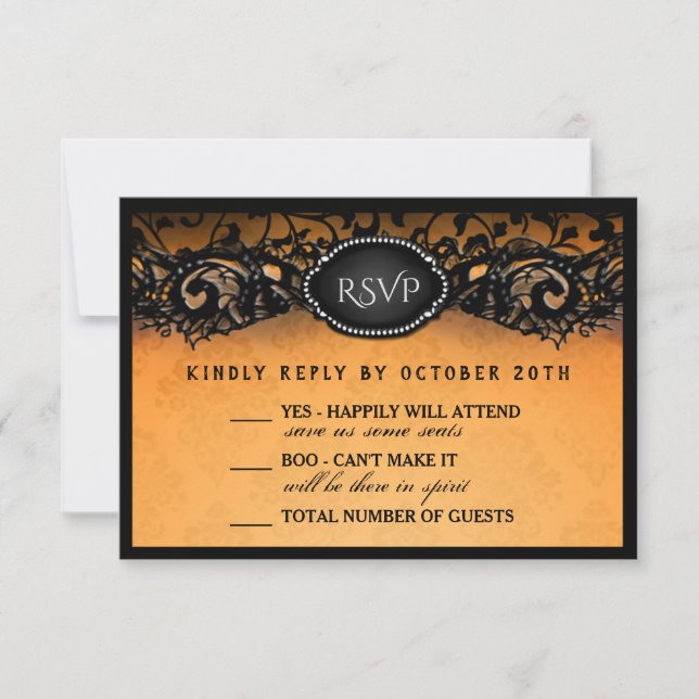 Halloween Elegant Orange Black 3.5x5 Wedding RSVP Card (Front)