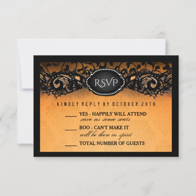 Halloween Elegant Orange Black 3.5x5 Wedding RSVP Card (Front)
