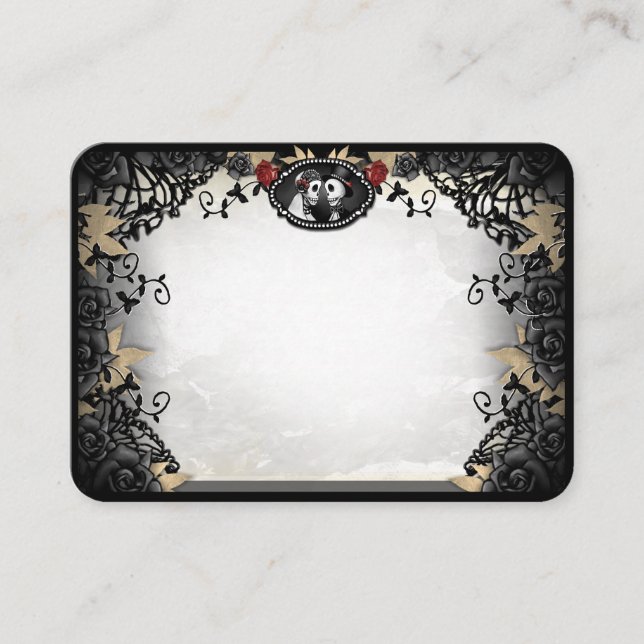 Halloween Elegant Skeletons Rose BLANK Place Cards (Front)