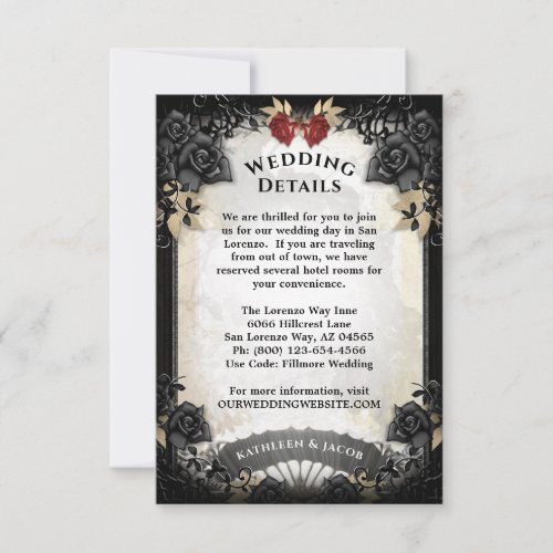 Halloween Elegante Rose Wedding Details Card