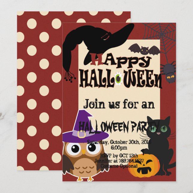 Halloween element cat owl pumpkin   party invitation (Front/Back)
