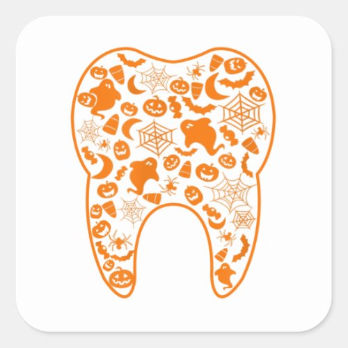Halloween Elements In Tooth Dental Square Sticker