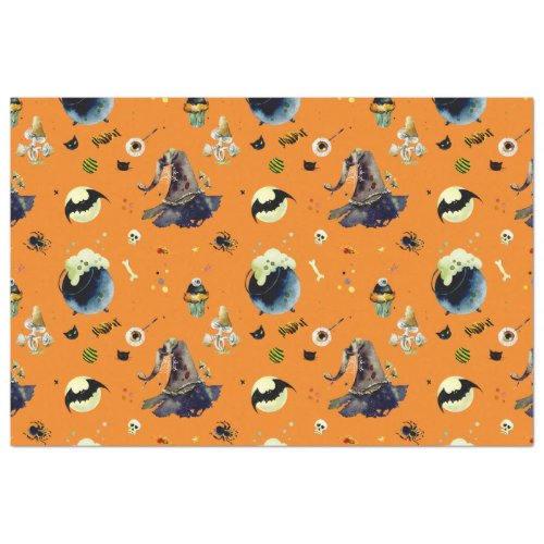 Halloween Elements  on Orange  Tissue Paper