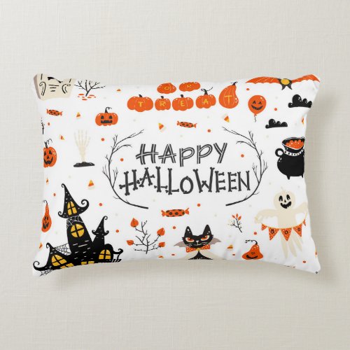 Halloween Elements Vintage Set Design Accent Pillow