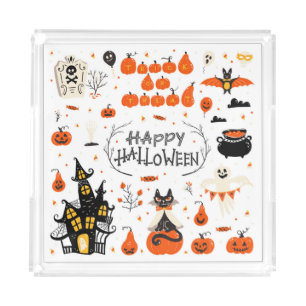 Halloween Elements Vintage Set Design Acrylic Tray