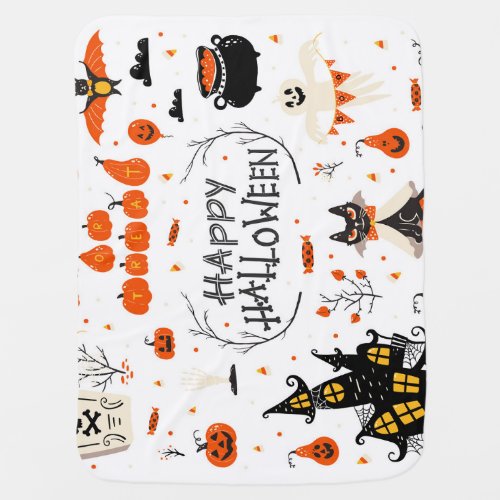 Halloween Elements Vintage Set Design Baby Blanket
