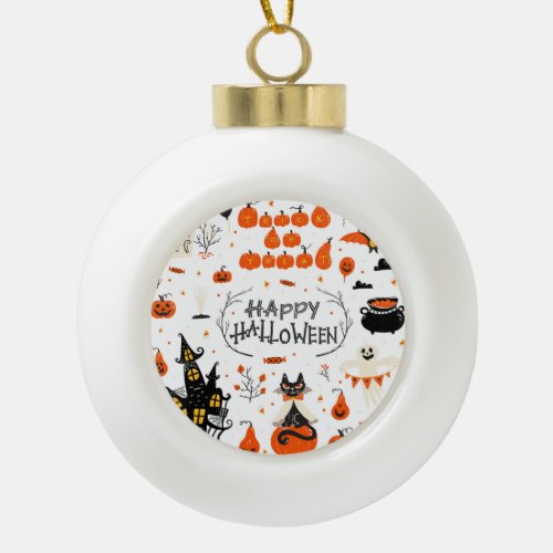Halloween Elements Vintage Set Design Ceramic Ball Christmas Ornament