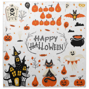 Halloween Elements Vintage Set Design Cloth Napkin