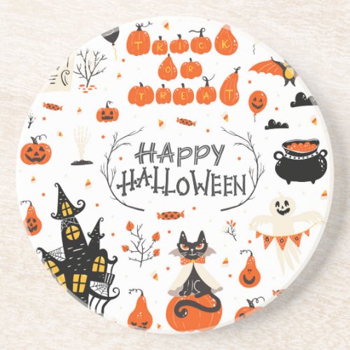 Halloween Elements Vintage Set Design Coaster