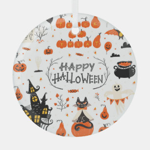 Halloween Elements Vintage Set Design Glass Ornament