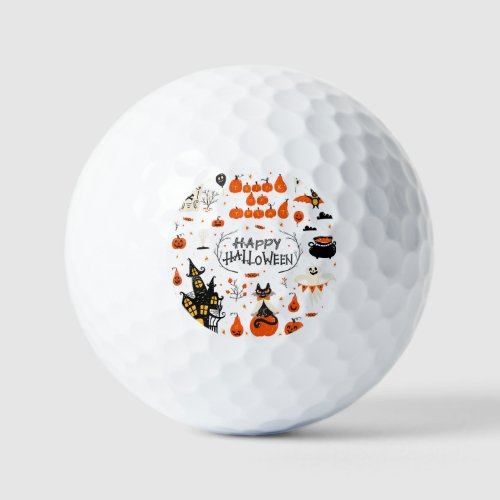 Halloween Elements Vintage Set Design Golf Balls