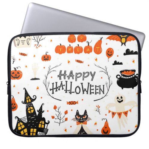 Halloween Elements Vintage Set Design Laptop Sleeve