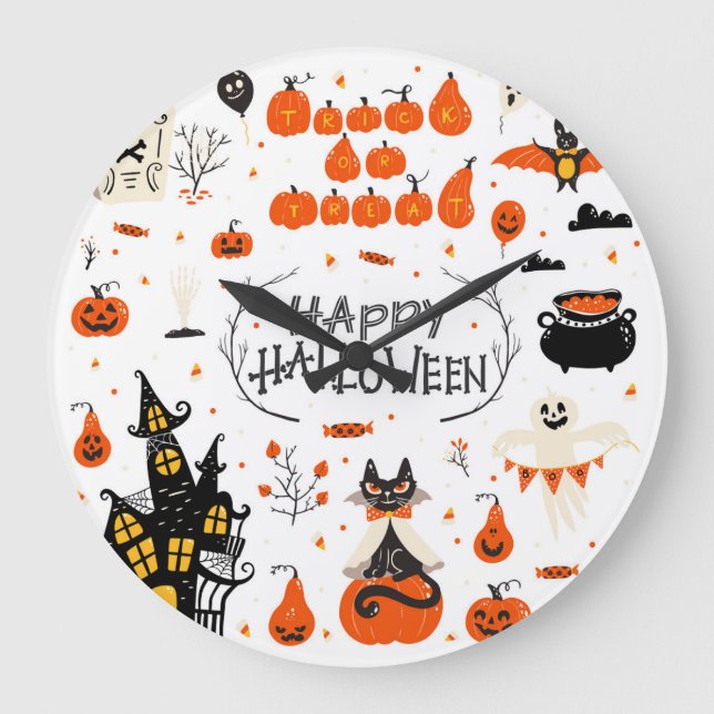 Halloween Elements Vintage Set Design Large Clock (Front)
