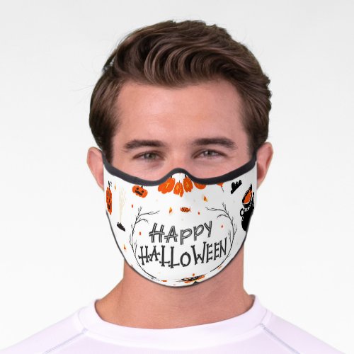 Halloween Elements Vintage Set Design Premium Face Mask