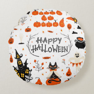 Halloween Elements Vintage Set Design Round Pillow