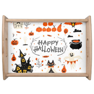 Halloween Elements Vintage Set Design Serving Tray