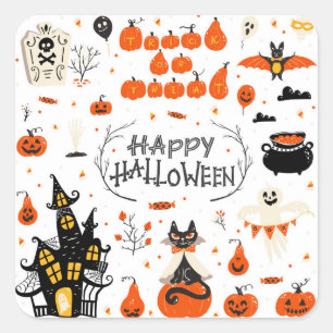 Halloween Elements Vintage Set Design Square Sticker
