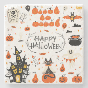 Halloween Elements Vintage Set Design Stone Coaster