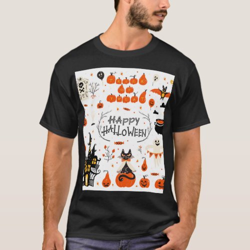 Halloween Elements Vintage Set Design T_Shirt