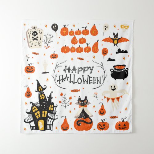 Halloween Elements Vintage Set Design Tapestry