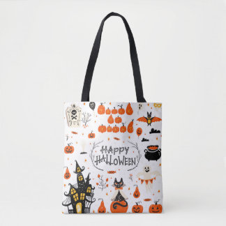Halloween Elements Vintage Set Design Tote Bag