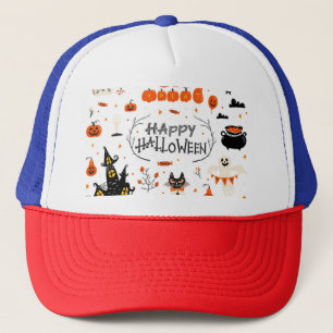 Halloween Elements Vintage Set Design Trucker Hat