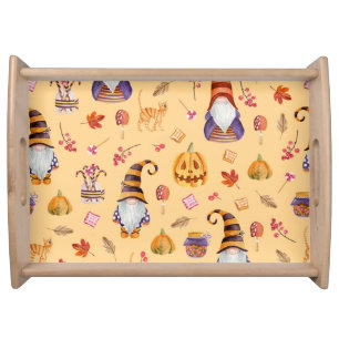 Halloween elements: vintage watercolor seamless pa serving tray