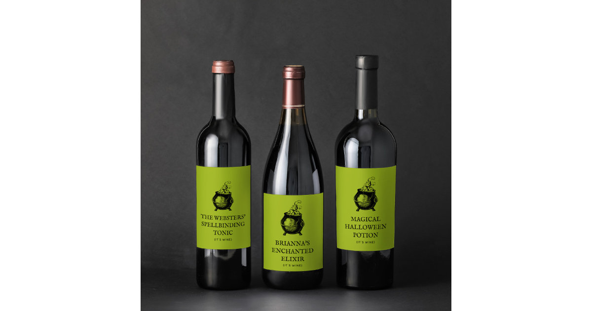 Halloween elixir funny personalized cauldron wine label | Zazzle