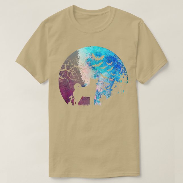 Halloween Elkhound, Graves, Watercolor Moon & Haun T-Shirt (Design Front)